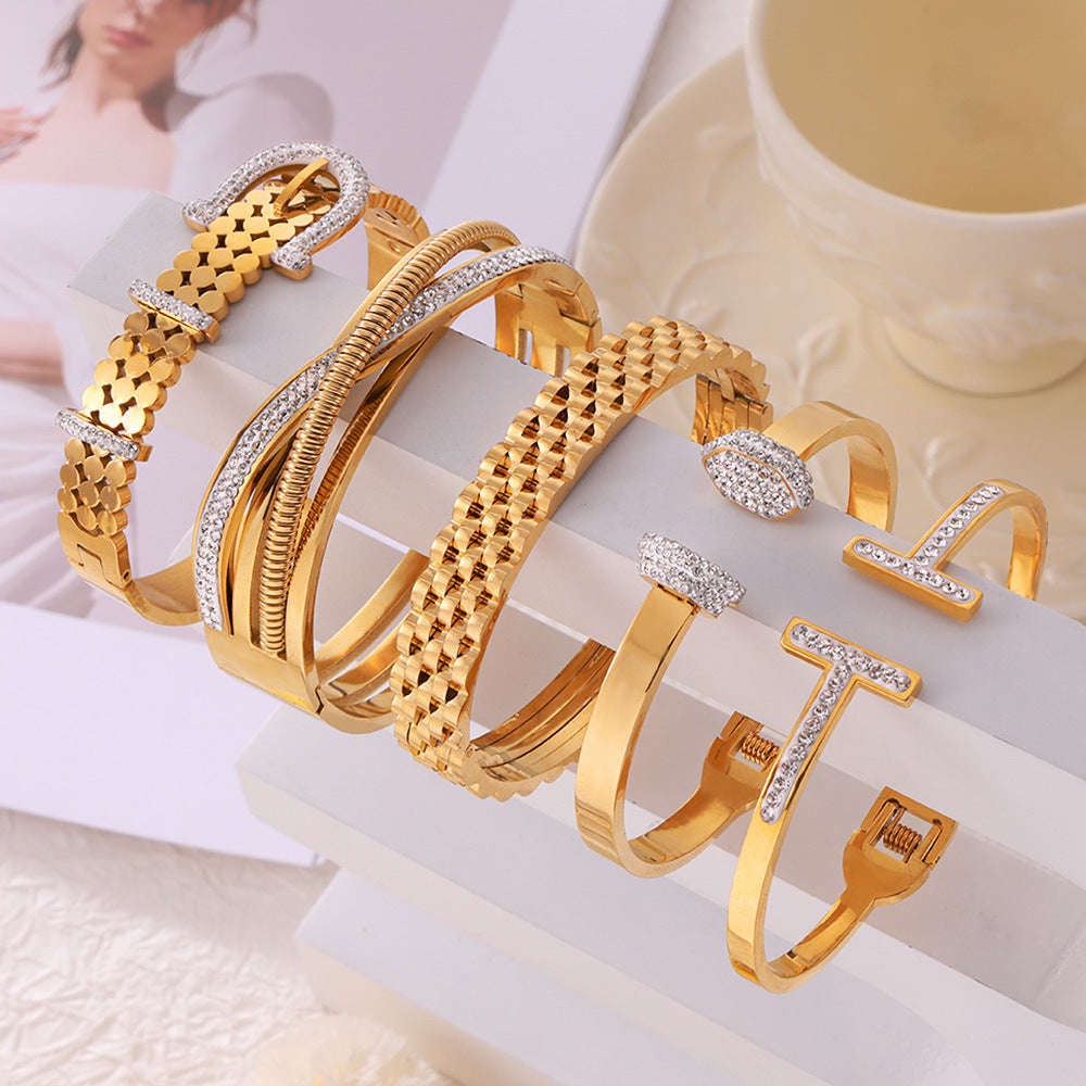 British Geometric Zirconia Bracelet - Minimalist Diamond-Cut Cuff