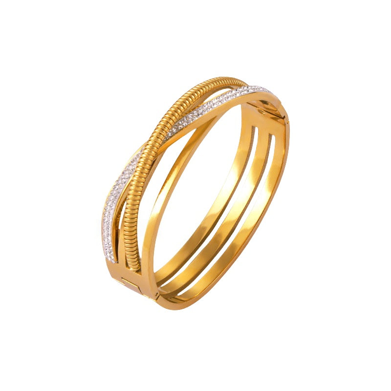 British Geometric Zirconia Bracelet - Minimalist Diamond-Cut Cuff