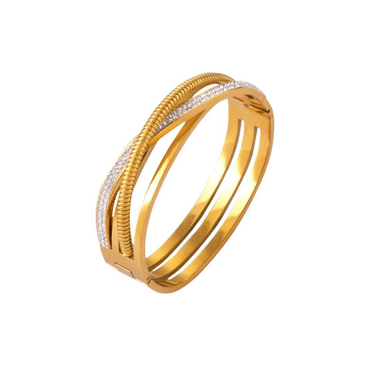 British Geometric Zirconia Bracelet - Minimalist Diamond-Cut Cuff