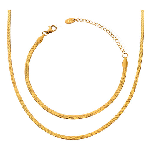 Trendy Unisex Snake Chain Necklace & Bracelet Set - Ins Style Versatile Layering Piece
