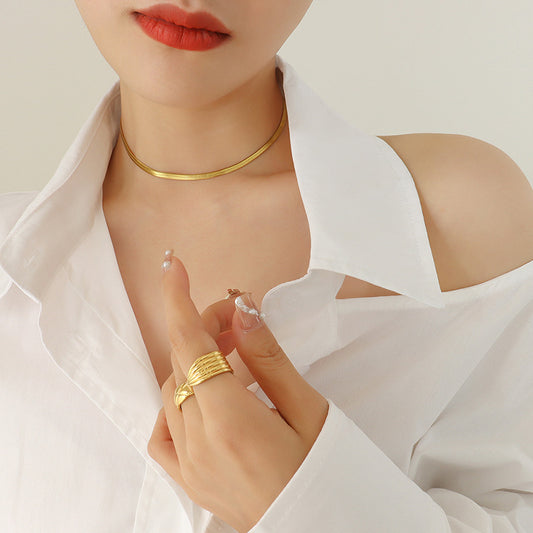 Trendy Unisex Snake Chain Necklace & Bracelet Set - Ins Style Versatile Layering Piece
