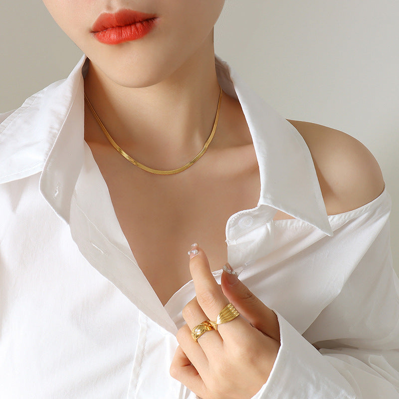 Trendy Unisex Snake Chain Necklace & Bracelet Set - Ins Style Versatile Layering Piece
