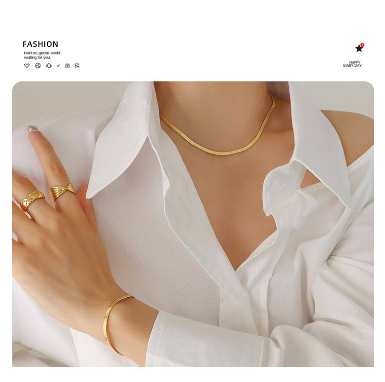 Trendy Unisex Snake Chain Necklace & Bracelet Set - Ins Style Versatile Layering Piece