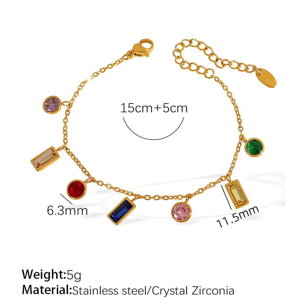 Minimalist Geometric Zircon Bracelet - 18K Gold Plated Stainless Steel Dainty Chain, Unique Elegant Jewelry for Women