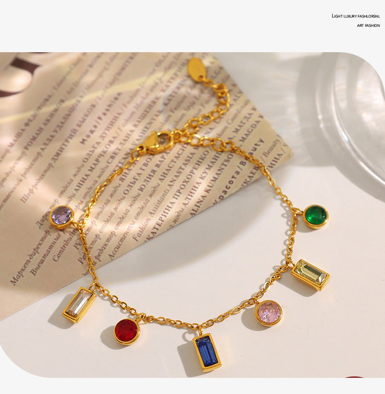 Minimalist Geometric Zircon Bracelet - 18K Gold Plated Stainless Steel Dainty Chain, Unique Elegant Jewelry for Women
