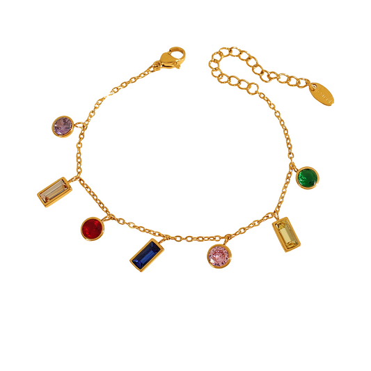 Minimalist Geometric Zircon Bracelet - 18K Gold Plated Stainless Steel Dainty Chain, Unique Elegant Jewelry for Women