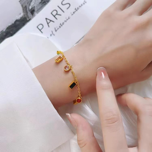 Minimalist Geometric Zircon Bracelet - 18K Gold Plated Stainless Steel Dainty Chain, Unique Elegant Jewelry for Women