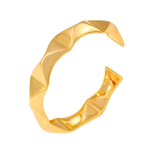 French Vintage Geometric Cuff Bracelet - Adjustable Open Bangle, Minimalist Textured Hand Jewelry