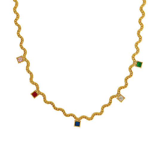 Luxury Colored Zirconia Fringe Wave Collarbone Necklace