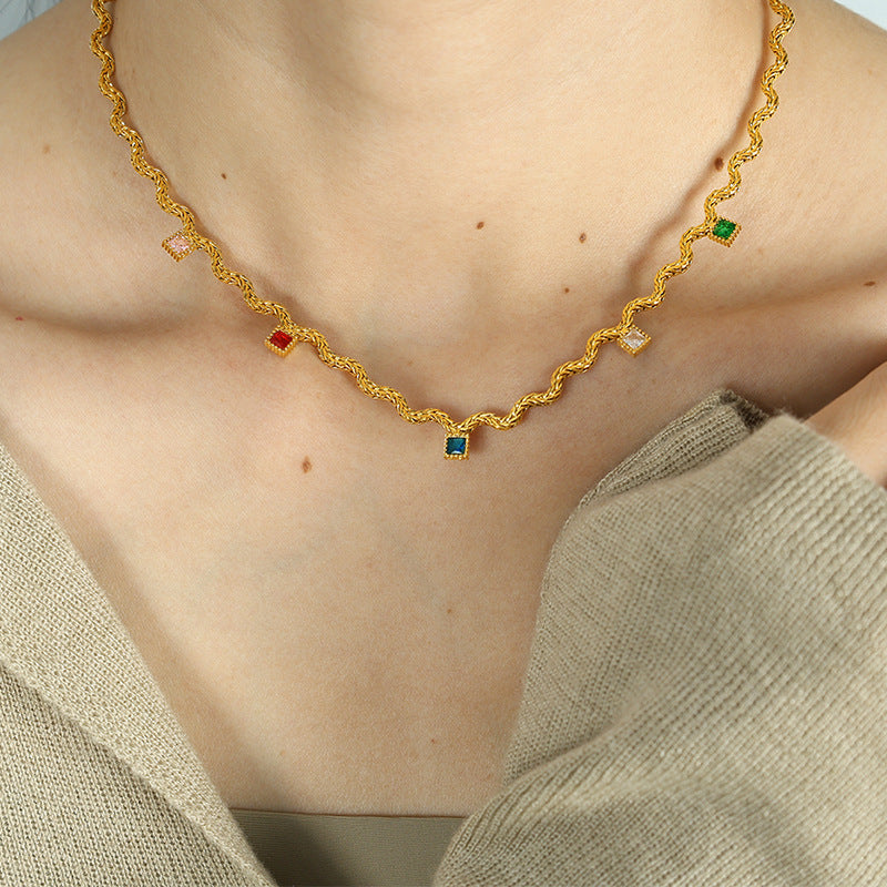 Luxury Colored Zirconia Fringe Wave Collarbone Necklace