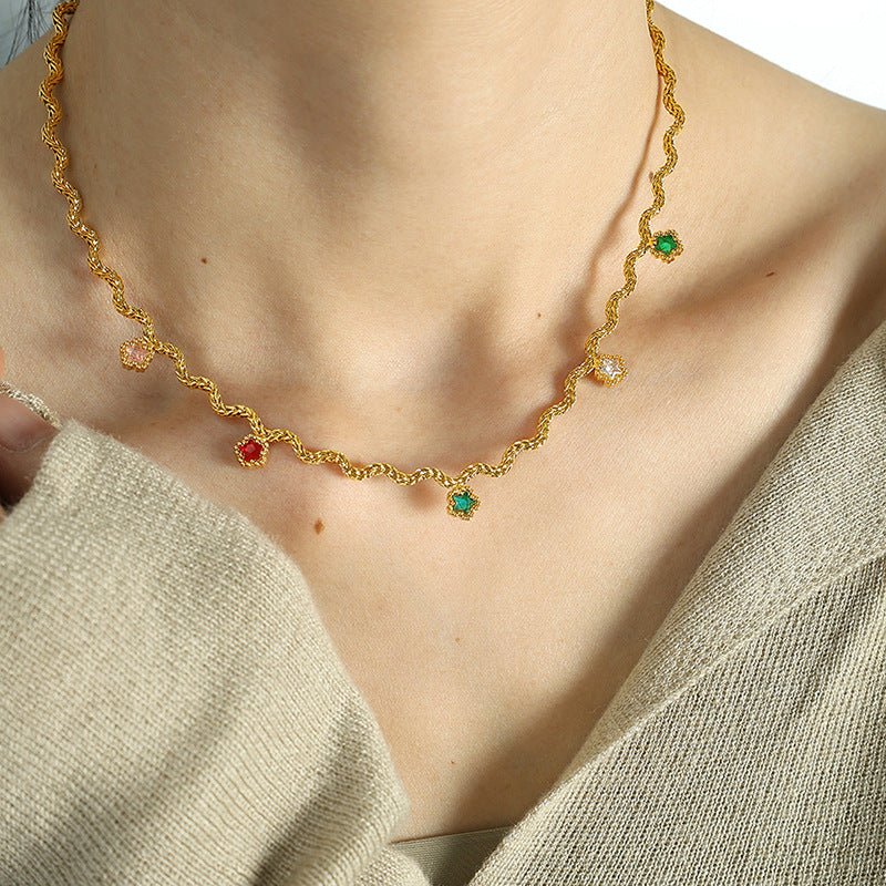 Luxury Colored Zirconia Fringe Wave Collarbone Necklace