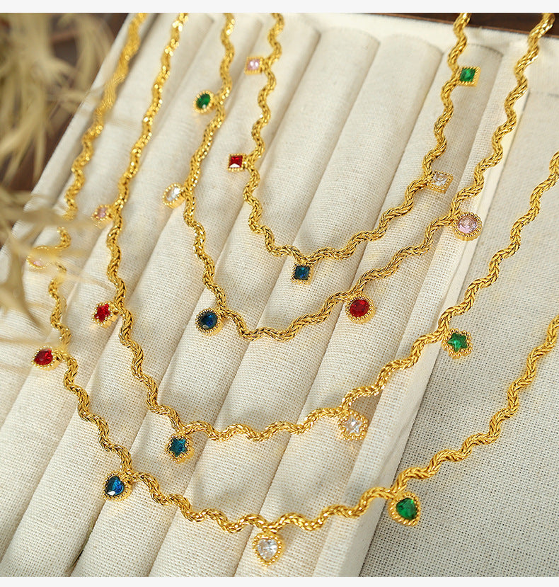 Luxury Colored Zirconia Fringe Wave Collarbone Necklace
