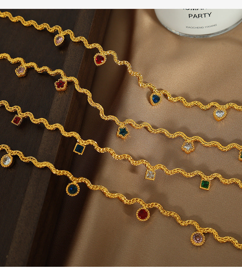 Luxury Colored Zirconia Fringe Wave Collarbone Necklace