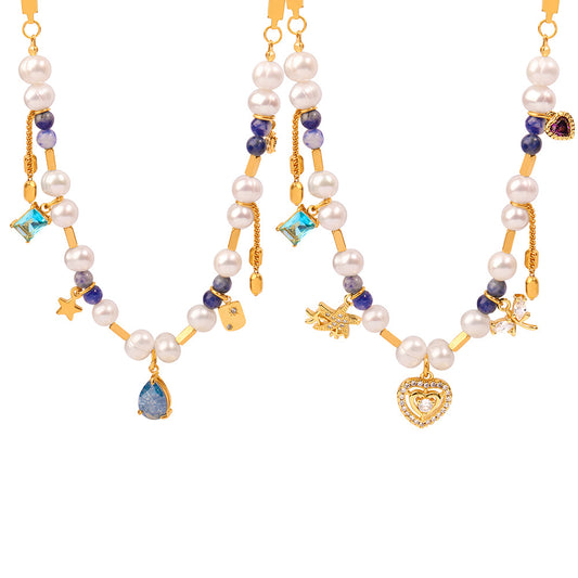 Royalcore Luxe Vintage Freshwater Pearl & Natural Stone Hand-Knotted Beaded Necklace
