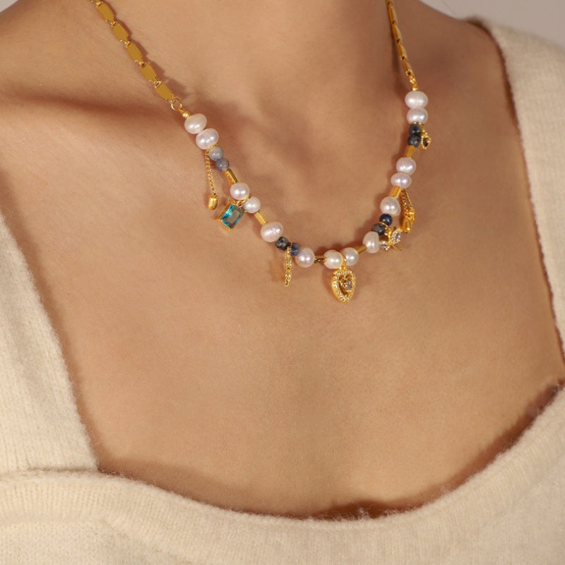 Royalcore Luxe Vintage Freshwater Pearl & Natural Stone Hand-Knotted Beaded Necklace
