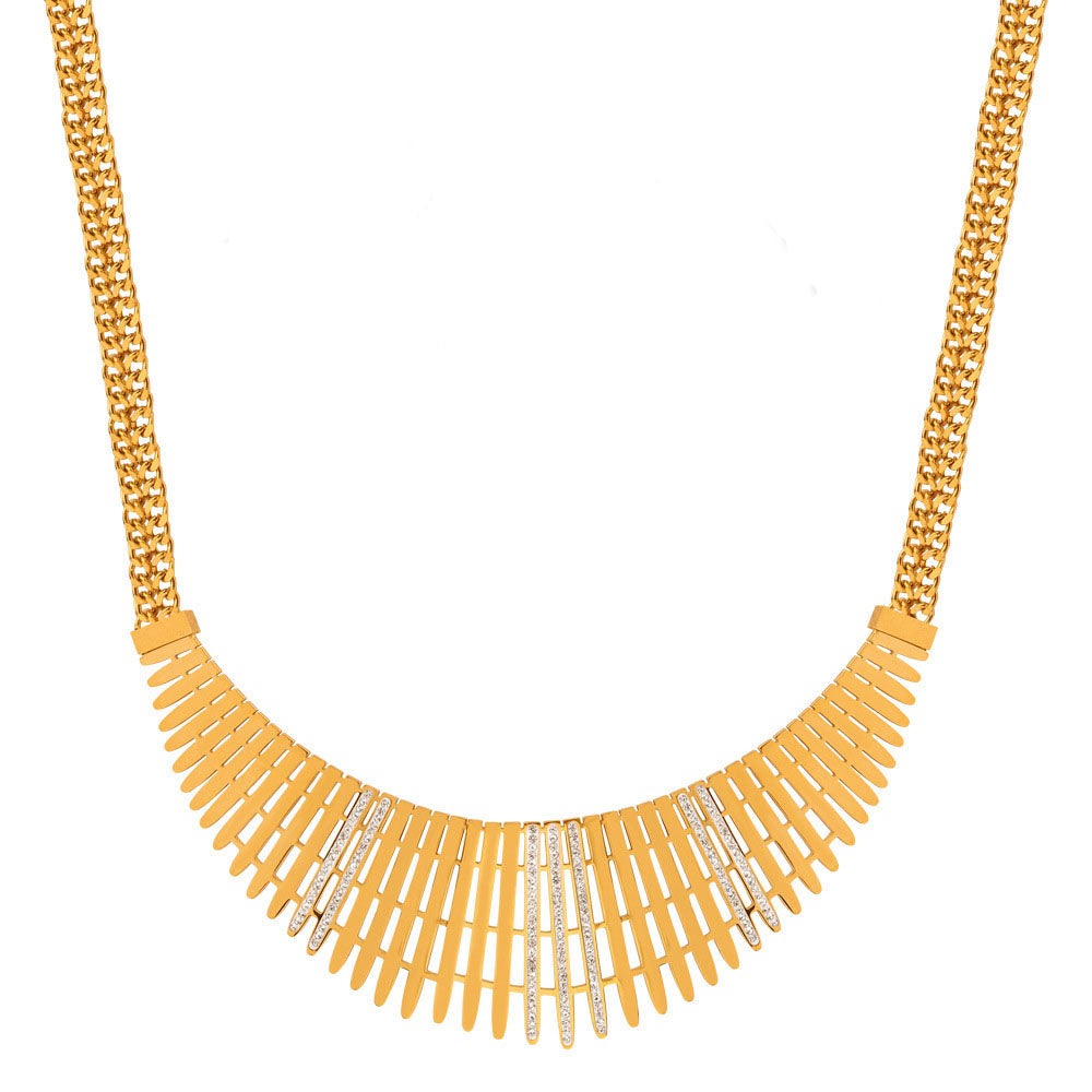 Geometric Zirconia Bar Necklace - Bold Wide Fence Chain