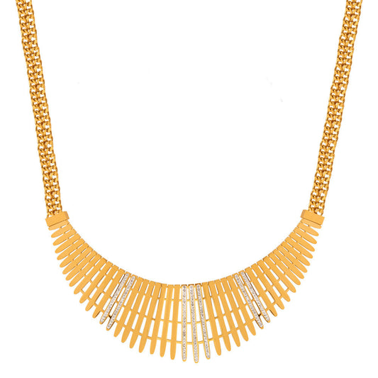 Geometric Zirconia Bar Necklace - Bold Wide Fence Chain