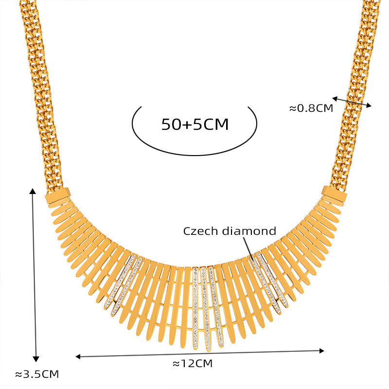 Geometric Zirconia Bar Necklace - Bold Wide Fence Chain