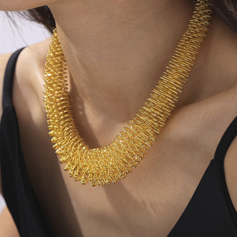 Hip-Hop Spring Chain Necklace - Geometric Titanium Statement Piece