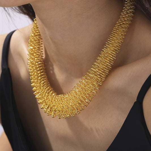 Hip-Hop Spring Chain Necklace - Geometric Titanium Statement Piece
