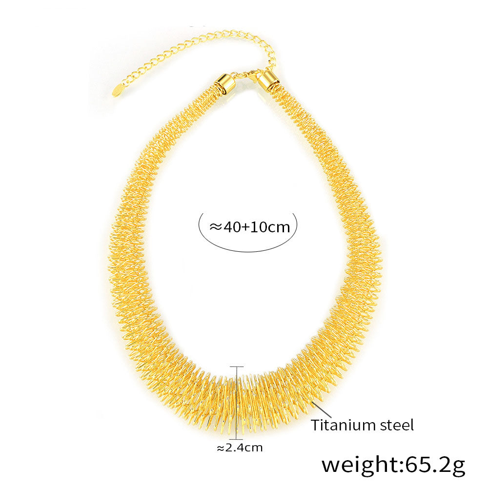 Hip-Hop Spring Chain Necklace - Geometric Titanium Statement Piece