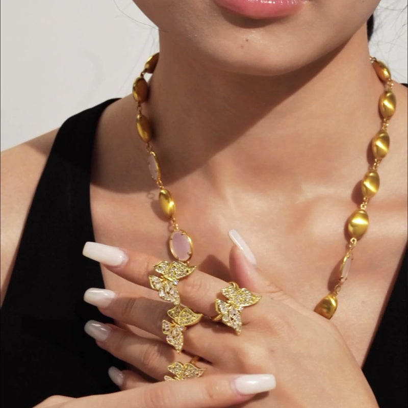 Zirconia Butterfly Ring - Adjustable Statement Cocktail Ring, Elegant Open Finger Jewelry for Women
