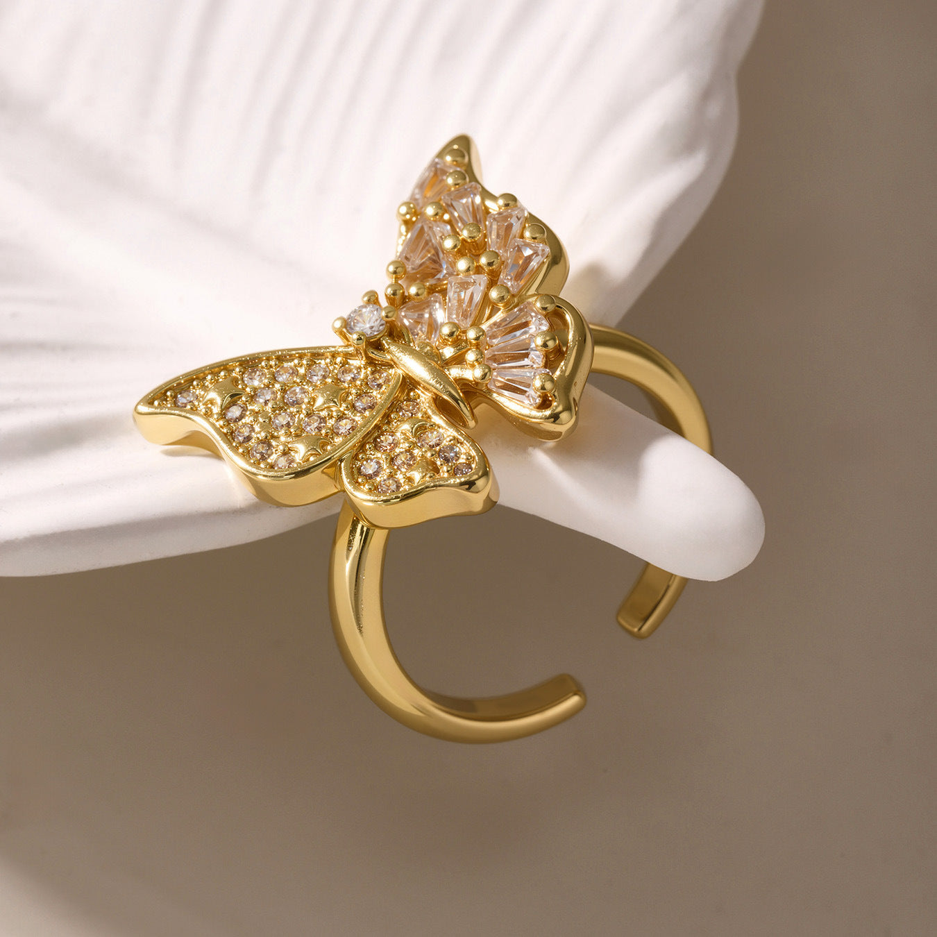 Zirconia Butterfly Ring - Adjustable Statement Cocktail Ring, Elegant Open Finger Jewelry for Women