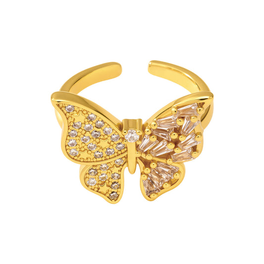 Zirconia Butterfly Ring - Adjustable Statement Cocktail Ring, Elegant Open Finger Jewelry for Women