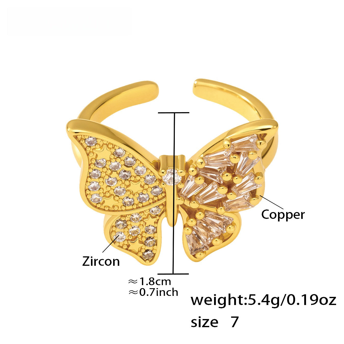 Zirconia Butterfly Ring - Adjustable Statement Cocktail Ring, Elegant Open Finger Jewelry for Women