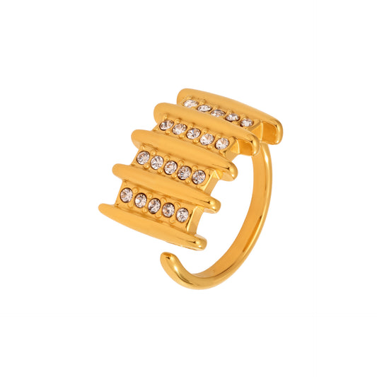 Cubic Zirconia Square Ring - Geometric Open Band with Micro-Pave Setting, Modern Statement Finger Jewelry