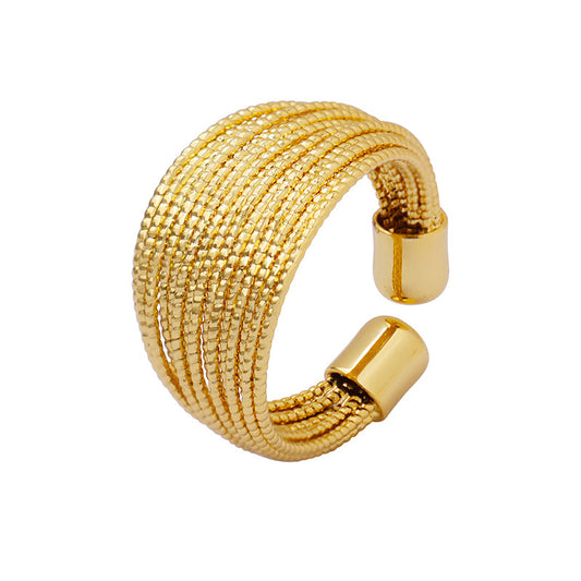 Geometric Open Cuff Ring - Minimalist Multi-Layer Semi-Circle Design