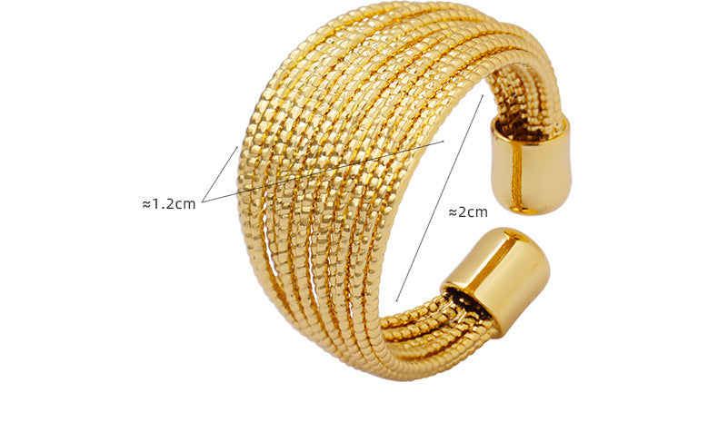 Geometric Open Cuff Ring - Minimalist Multi-Layer Semi-Circle Design