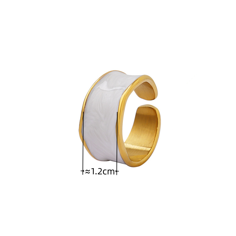 Audrey Hepburn Style French Ring - Minimalist Enamel White Gold Plated Open Band, Vintage Inspired Adjustable Statement Ring