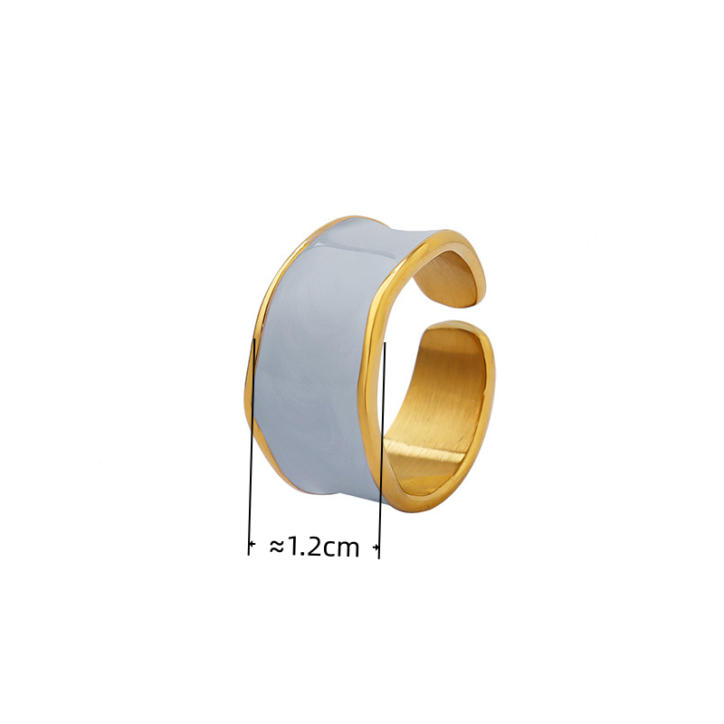Audrey Hepburn Style French Ring - Minimalist Enamel Black Gold Plated Open Band, Vintage Inspired Adjustable Statement Ring
