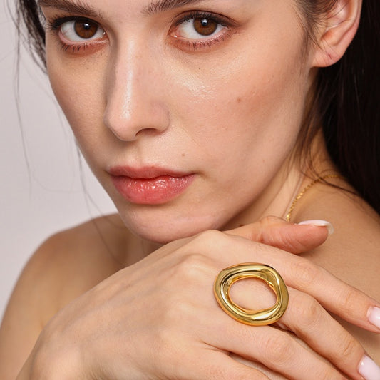 Viral Openwork Statement Ring - Bold Hollow-Out Design, Y2K Aesthetic Titanium Steel Fashion Jewelry