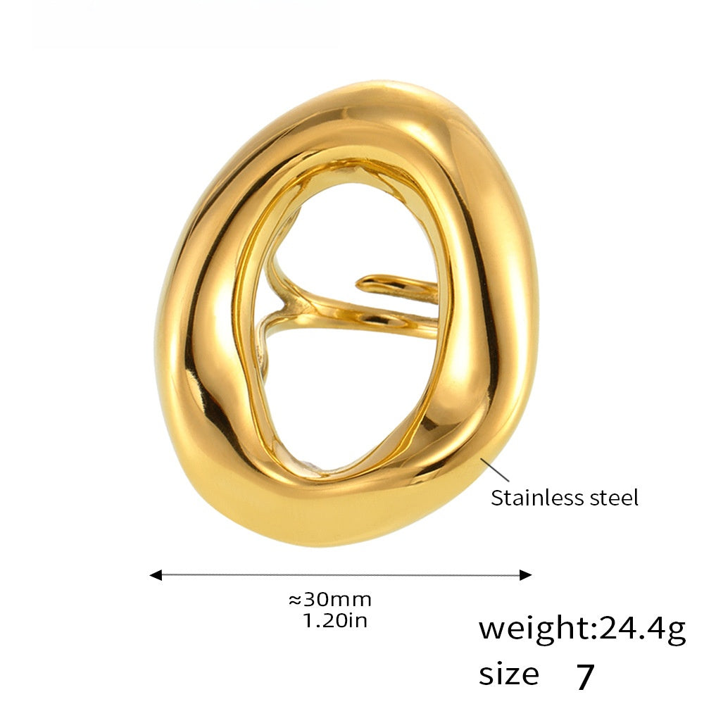 Viral Openwork Statement Ring - Bold Hollow-Out Design, Y2K Aesthetic Titanium Steel Fashion Jewelry