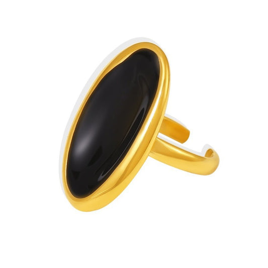 French Minimalist Oval Cuff Ring - Enamel Drop Artisan Cast Jewelry