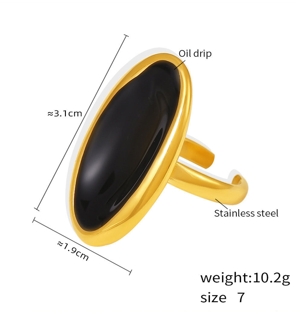 French Minimalist Oval Cuff Ring - Enamel Drop Artisan Cast Jewelry