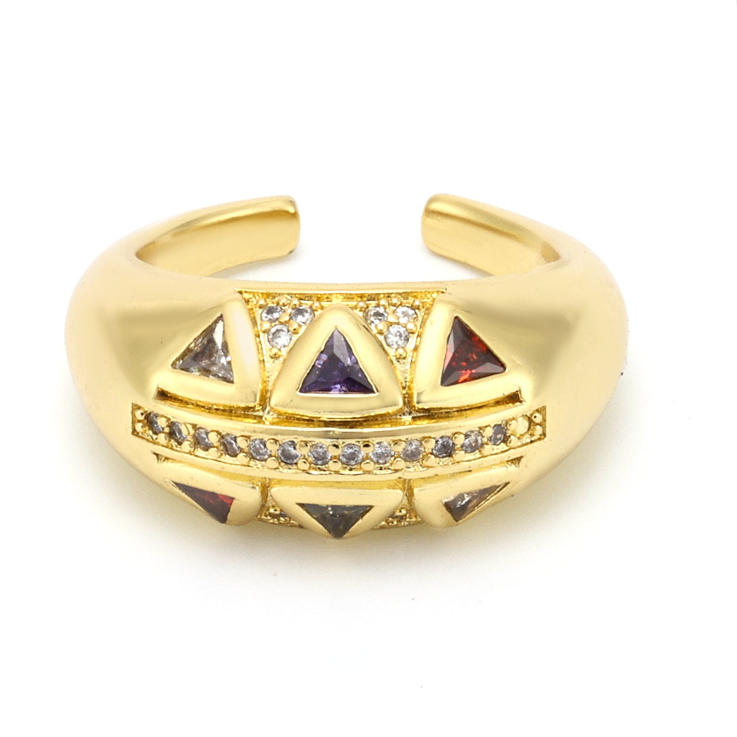 Royal Geometric Triangle Ring - Vintage Inspired Open Cuff with Zirconia