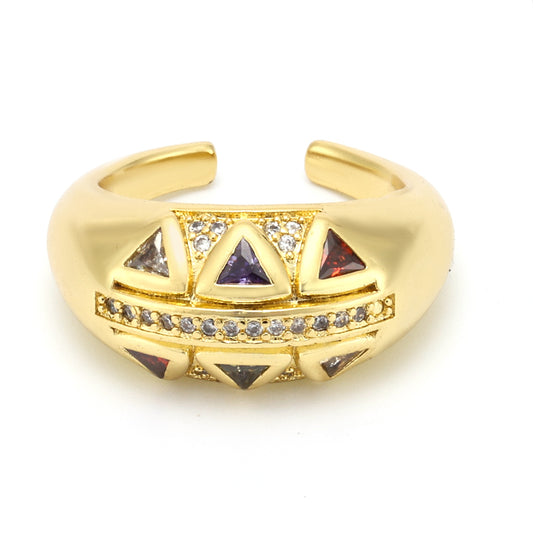Royal Geometric Triangle Ring - Vintage Inspired Open Cuff with Zirconia