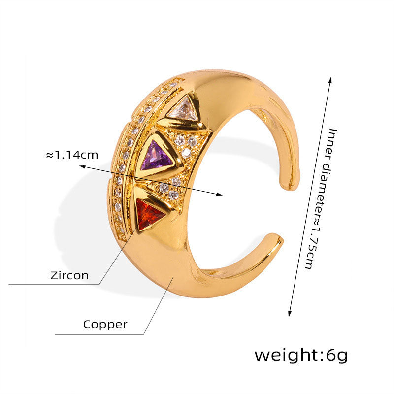 Royal Geometric Triangle Ring - Vintage Inspired Open Cuff with Zirconia