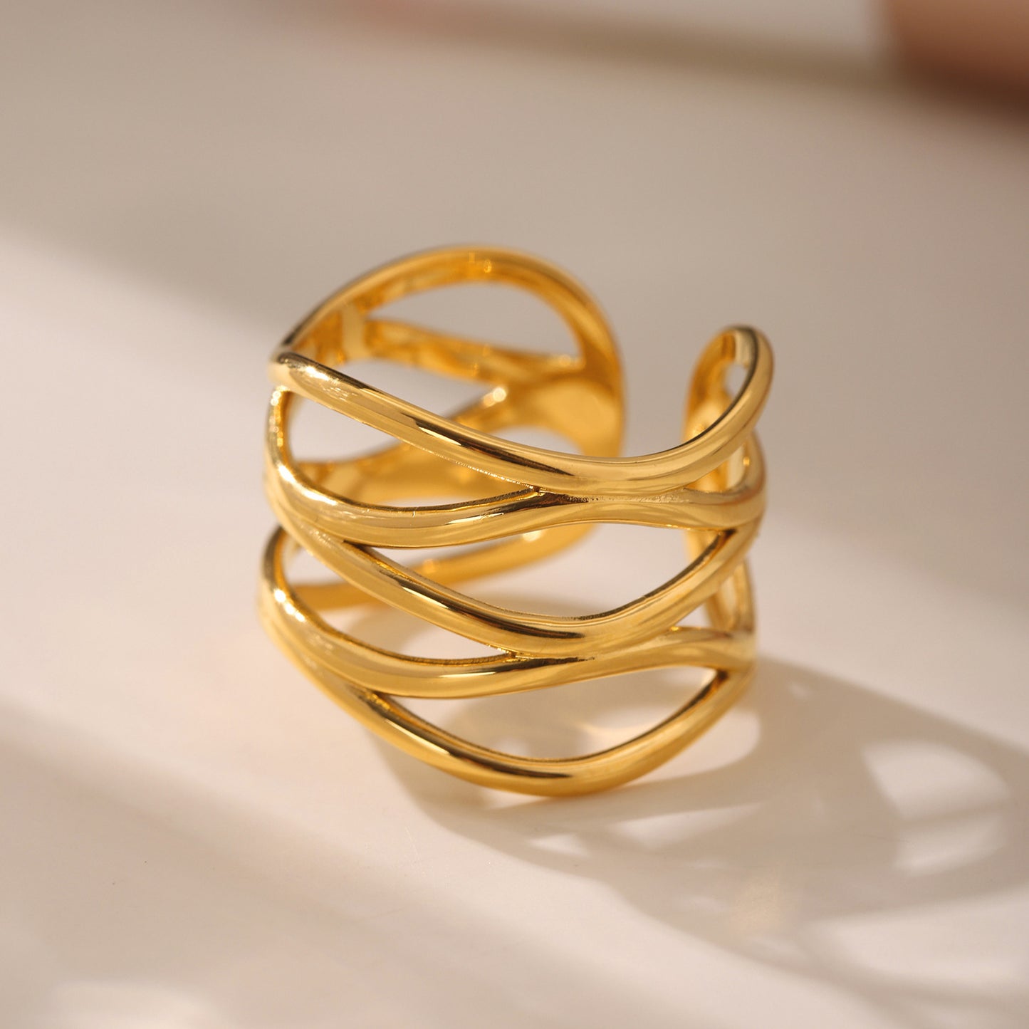 Minimalist Openwork Band Ring - Geometric Cutout Cuff