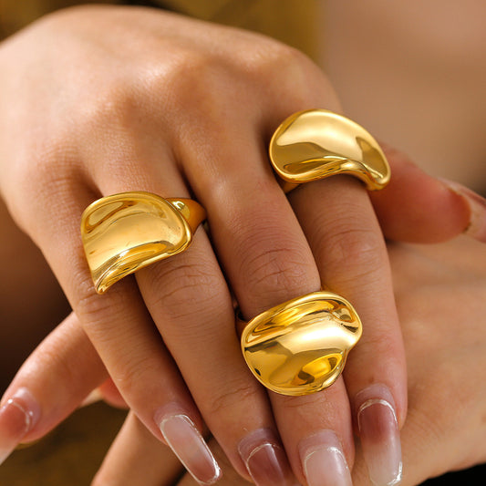 3D Curved Mirror Ring , High-Polish Geometric Titanium Band, Minimalist Avant-Garde Jewelry