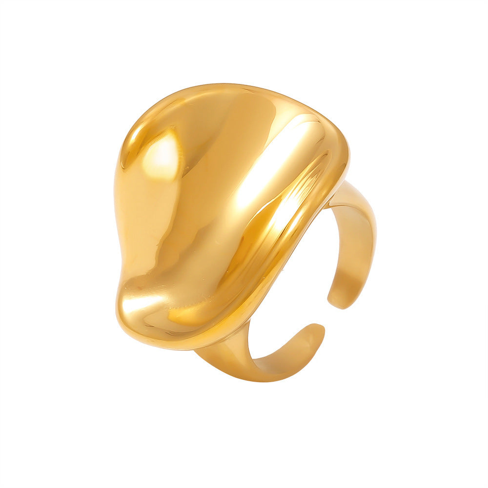 3D Curved Mirror Ring , High-Polish Geometric Titanium Band, Minimalist Avant-Garde Jewelry