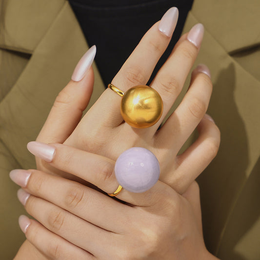Instagram Aesthetic Enamel Dome Ring - Bold Colored Resin Sphere Statement Piece, Y2K Minimalist Mood Jewelry