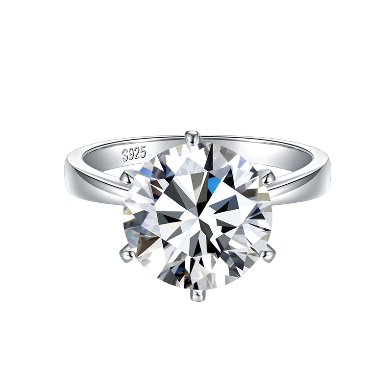 5ct Moissanite Solitaire Ring - S925 Sterling Silver 6-Prong Engagement Ring, Forever One Wedding Band