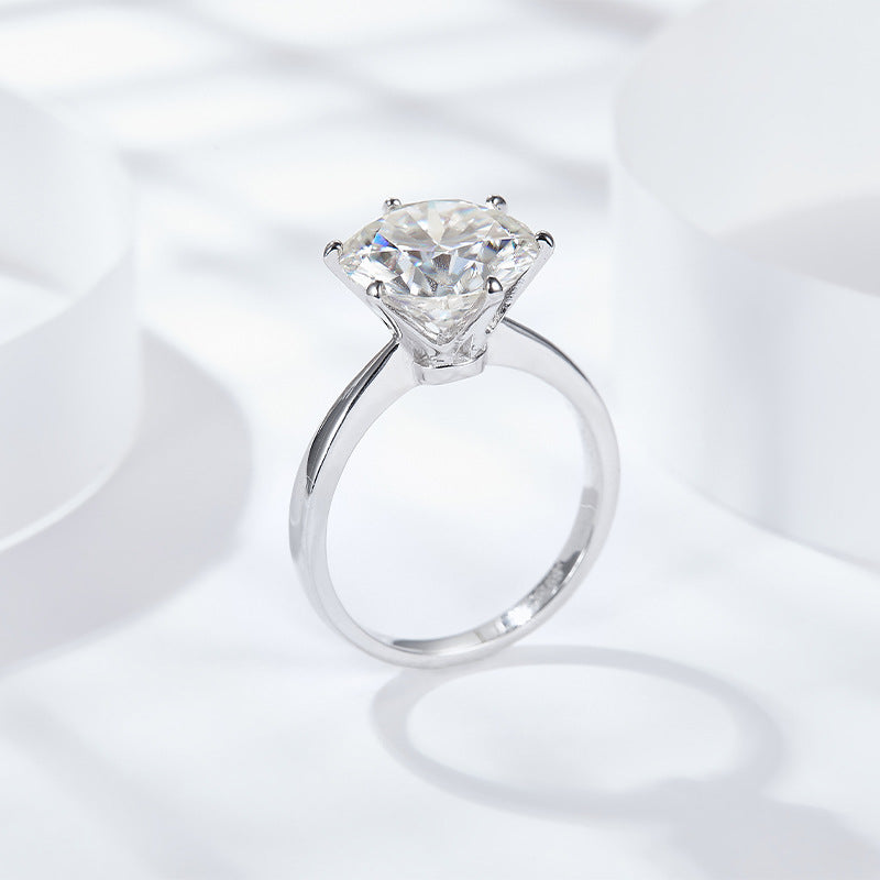 5ct Moissanite Solitaire Ring - S925 Sterling Silver 6-Prong Engagement Ring, Forever One Wedding Band