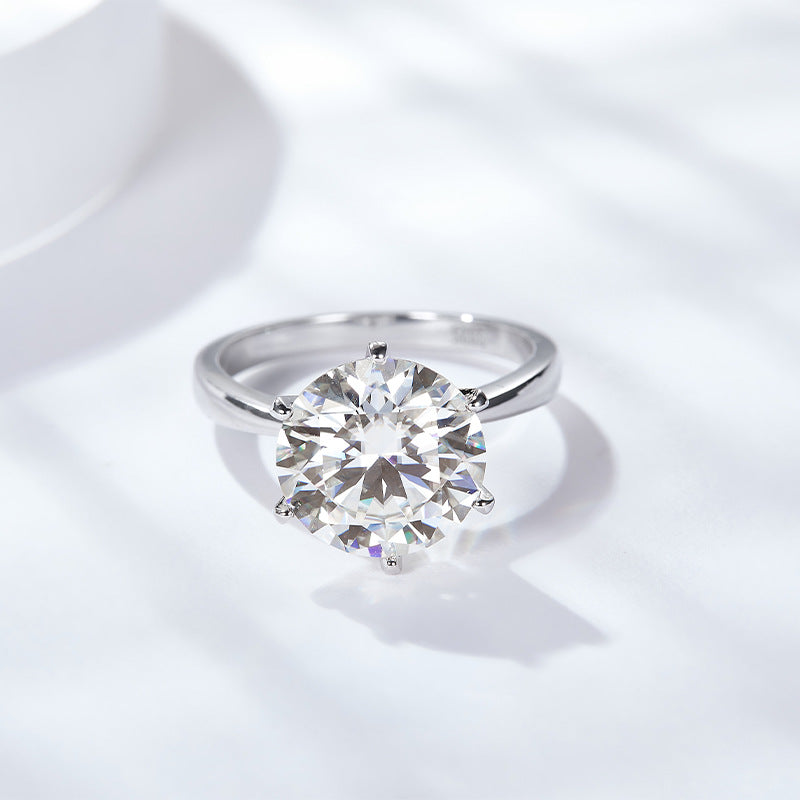 5ct Moissanite Solitaire Ring - S925 Sterling Silver 6-Prong Engagement Ring, Forever One Wedding Band