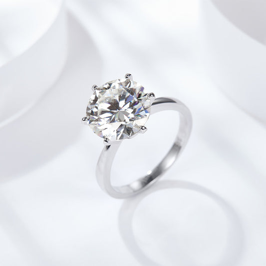 5ct Moissanite Solitaire Ring - S925 Sterling Silver 6-Prong Engagement Ring, Forever One Wedding Band
