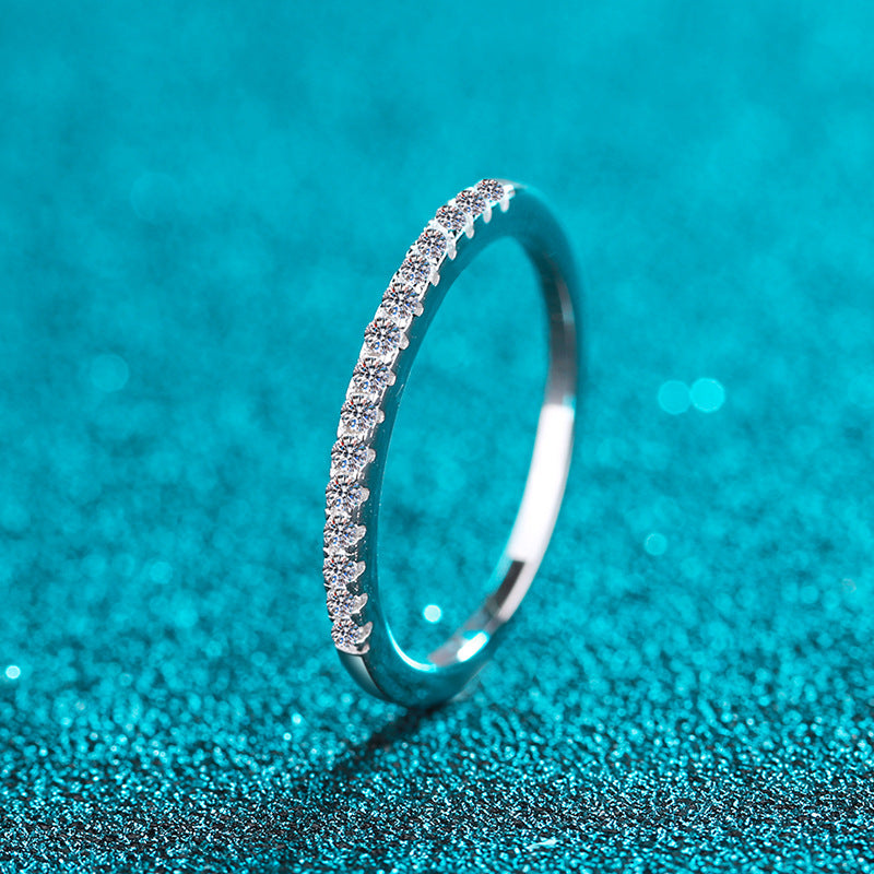S925 Sterling Silver Moissanite Eternity Band - Diamond-Cut Stackable Ring